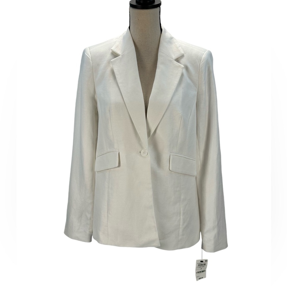 ON-34th Linen Blend Single Breasted Blazer - White - size 2